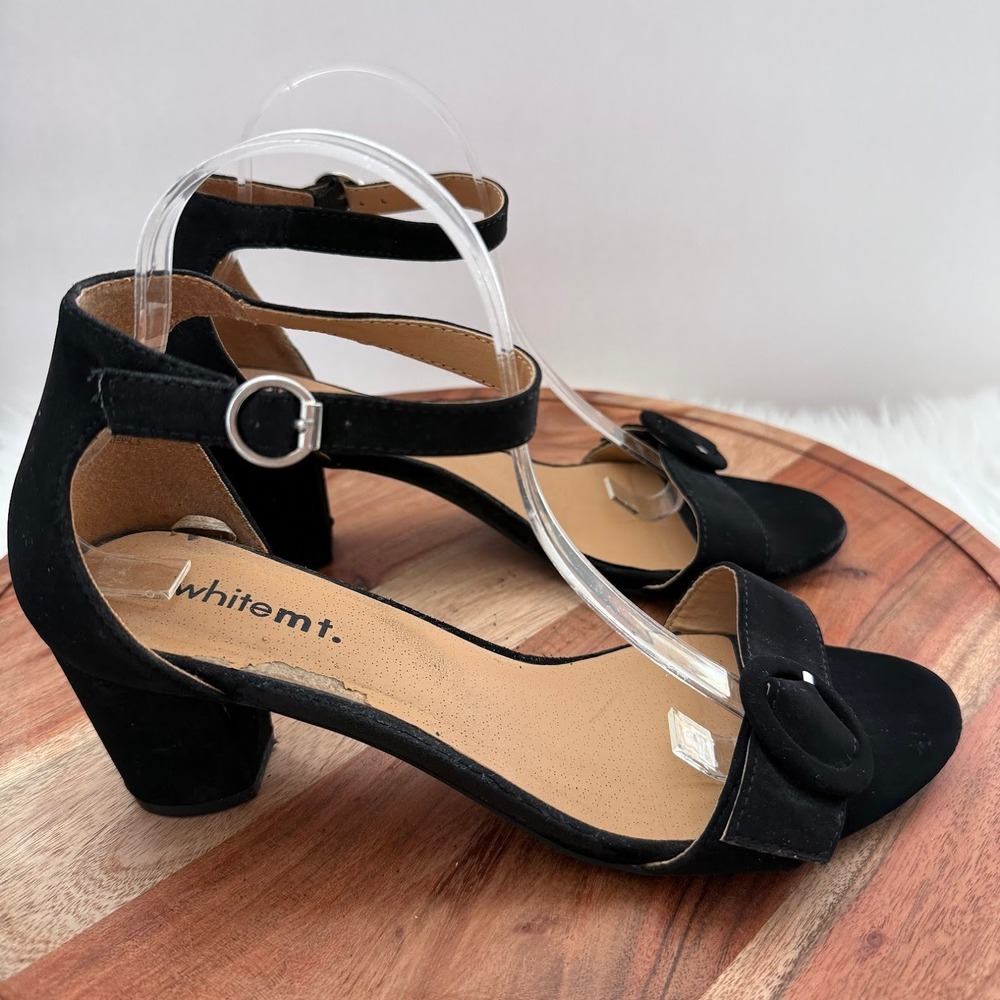Whitem T Black Suede Block Heel‎ Ankle Strap Sandals Women's Size 9.5W